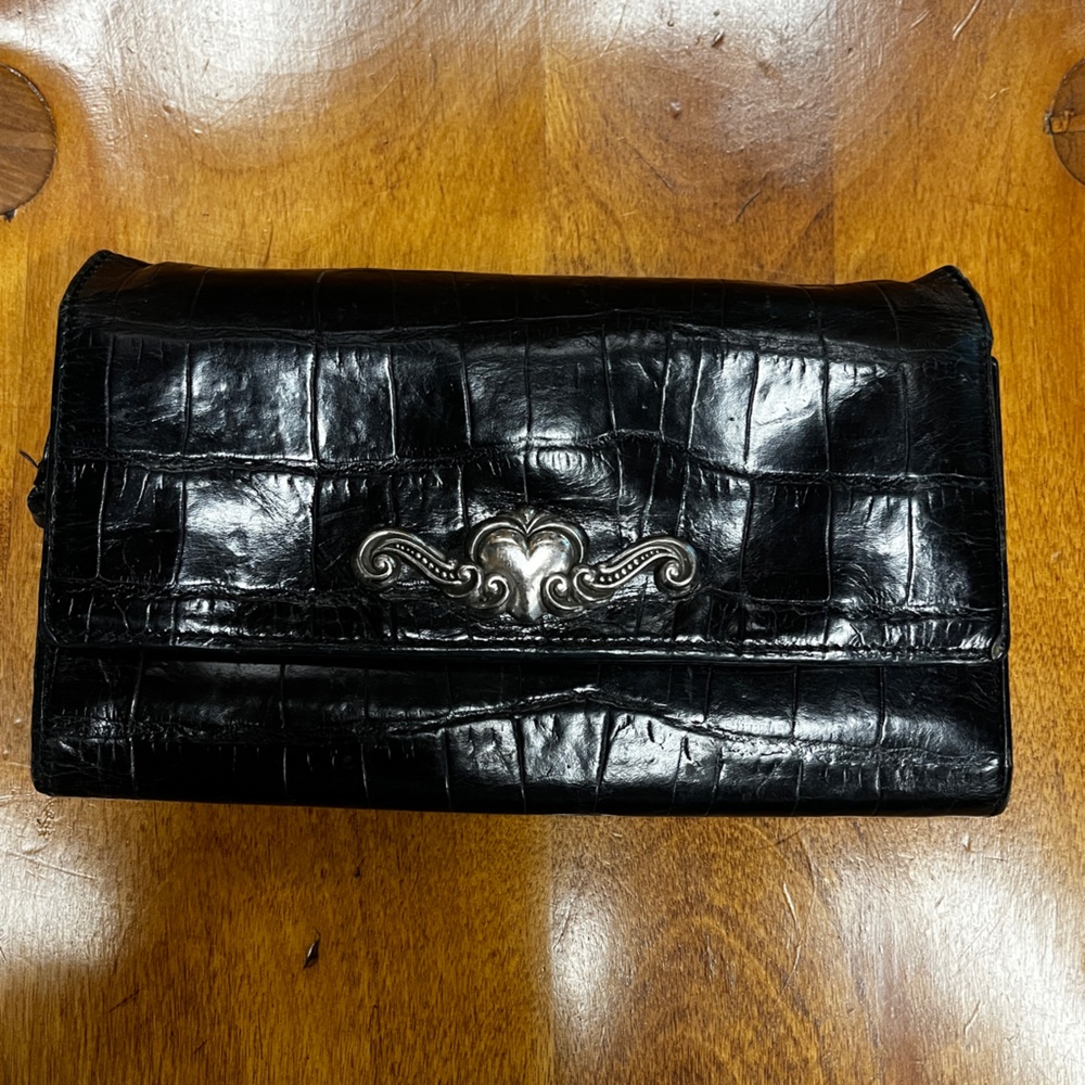 Brighton Black Croc Embossed Leather Wallet